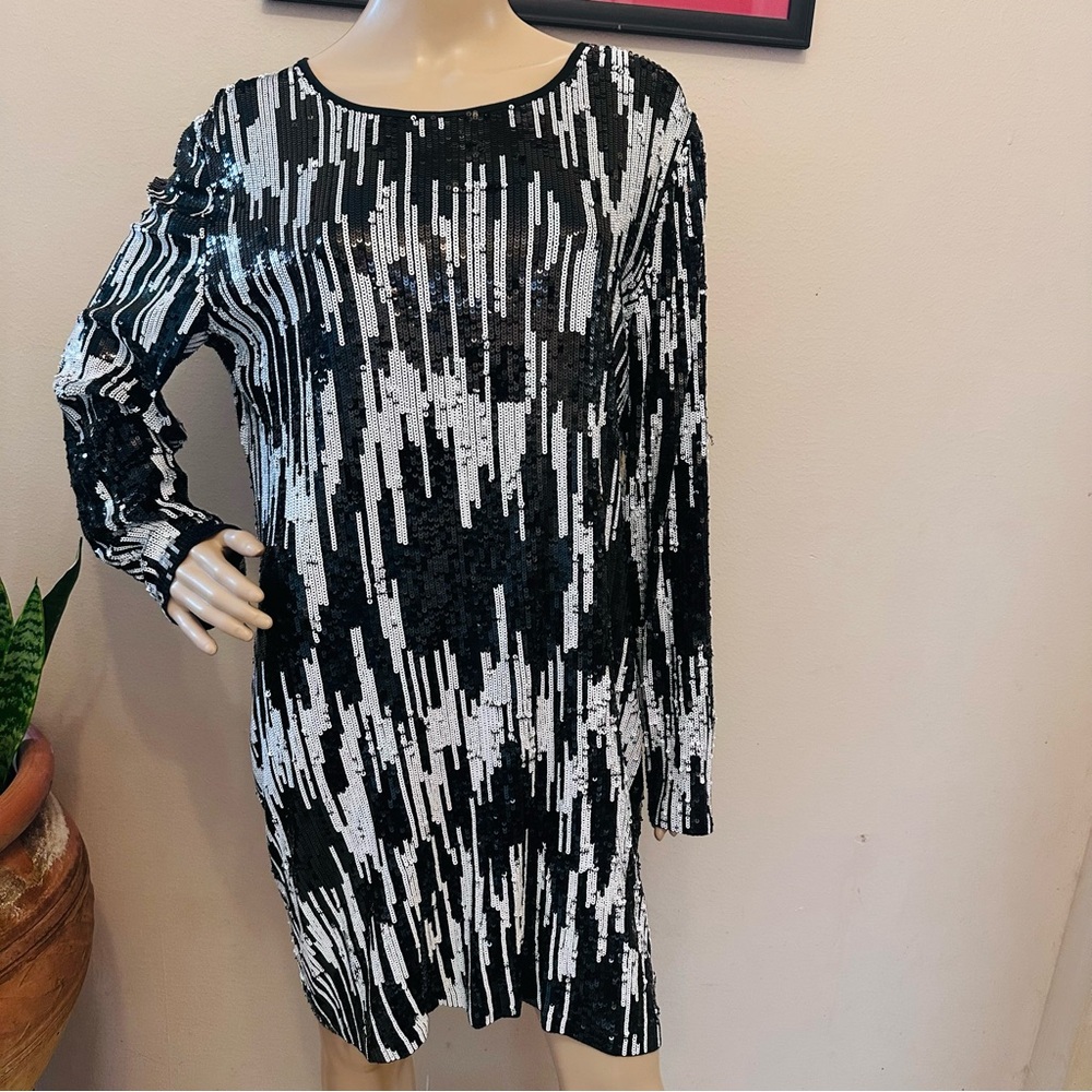Michael Kors Monochrome Sequin Long Sleeve Dress